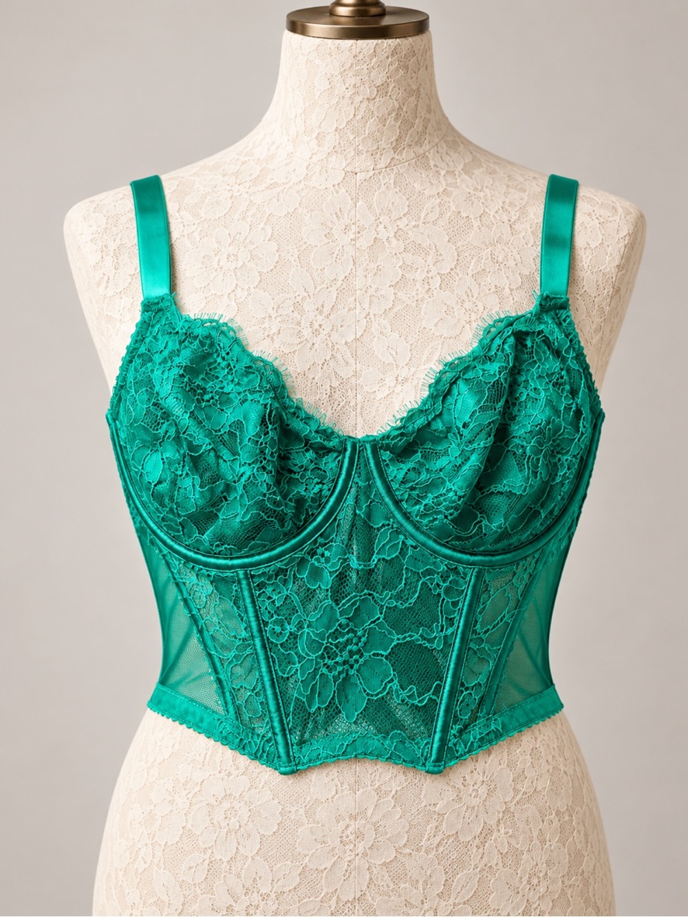 Victoria’s Secret 36DD Green Lace Unlined Demi Corset Bra Bustier Coquette